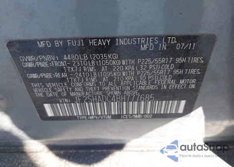 2011 Subaru Forester 2.5X Premium from USA, damaged, VIN JF2SHADC4BH777685